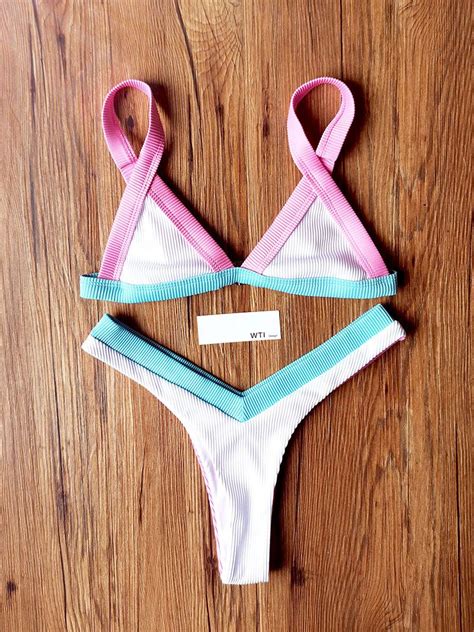 Ribbed Color Block Triangle Bikini Swimsuit Xx W T I Design Artofit