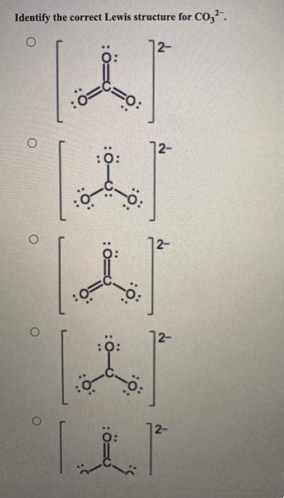 Solved Identify the correct Lewis structure for CO32-. O 72- | Chegg.com