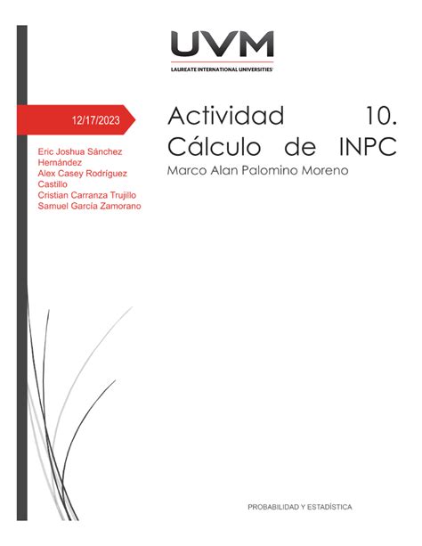 Actividad 10 Cálculo de INPC El Índice Nacional de Precios al