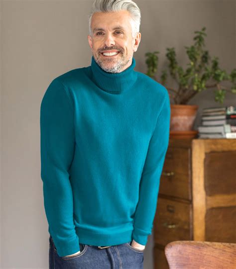 Teal Mens Pure Cashmere Turtle Neck Sweater Woolovers Us