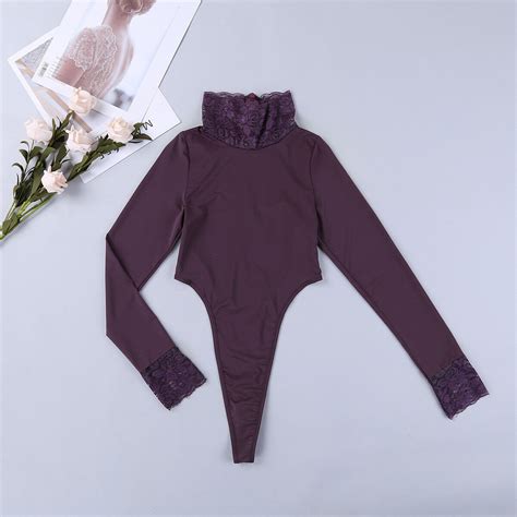 One Piece Sheer Women Turtleneck Top Bodysuit Lingerie High Cut Thong Leotard Ebay