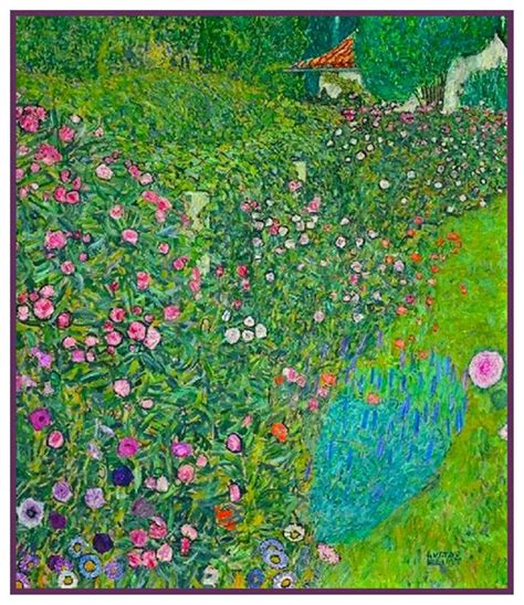 Art Nouveau Gustav Klimt Flower Garden Landscape Counted Cross Stitch