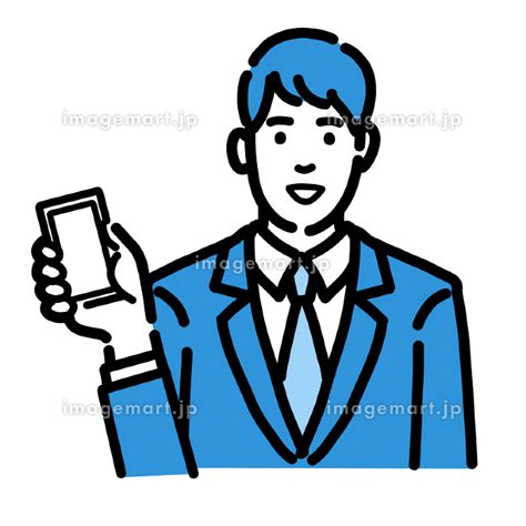 スマートフォンを持っているスーツを着た若い男性のイラスト素材 180071079 イメージマート