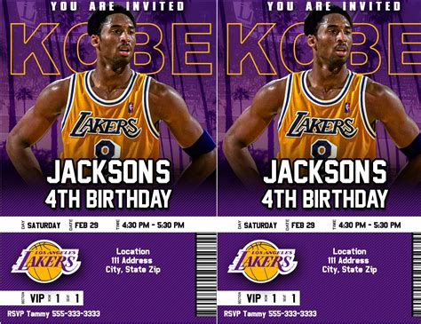 La Lakers Kobe Bryant Nba Birthday Party Ticket Invitation Etsy