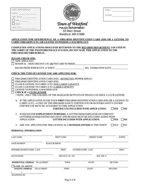 Fillable Online Westfordma Westford Ma Pistol Permit Application Form Fax Email Print Pdffiller