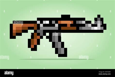 Bit Pixel Of Ak Rifle Weapon For Game Assets And Cross Stitch