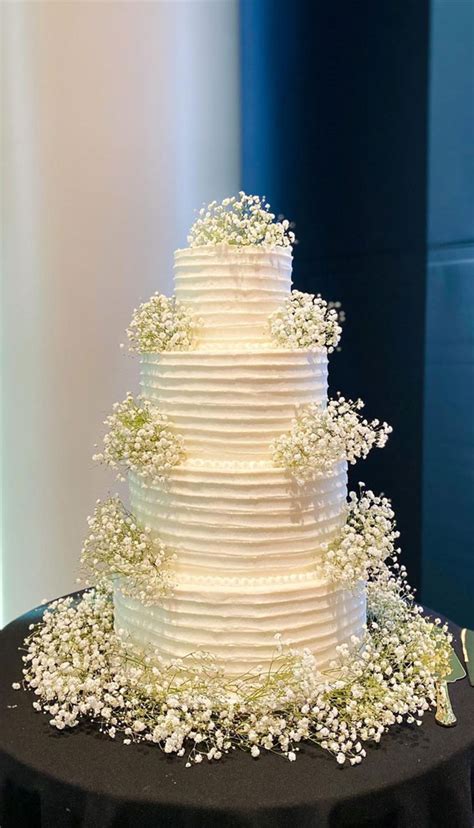 40 Beautiful Wedding Cake Trends 2023 White Three Tiers Baby S Breath