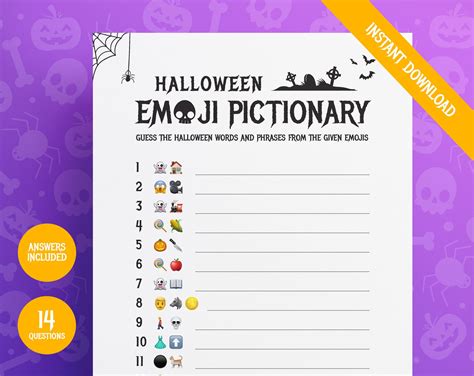 Halloween Emoji Pictionary Quiz Halloween Activity Printables Emoji ...