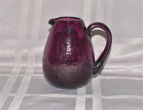 Vintage Mcm Purple Pilgrim Glass Co Crackle Art Glass Small Pitcher