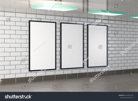 Three Vertical Billboard Frames Underground Tunnel 스톡 일러스트 1623581269