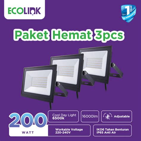 Promo Ecolink Lampu Sorot Outdoor LED Flood Light 200W Putih Cool Paket