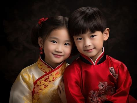 Deux Enfants Asiatiques Portant Des V Tements Traditionnels Chinois