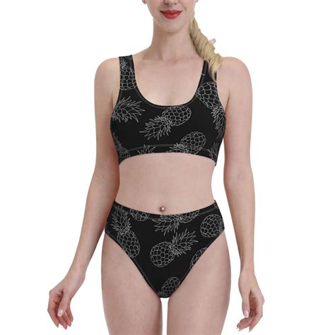 Daiia White Pineapples Women S Bikini Swimsuit Two Piece Swimsuit High