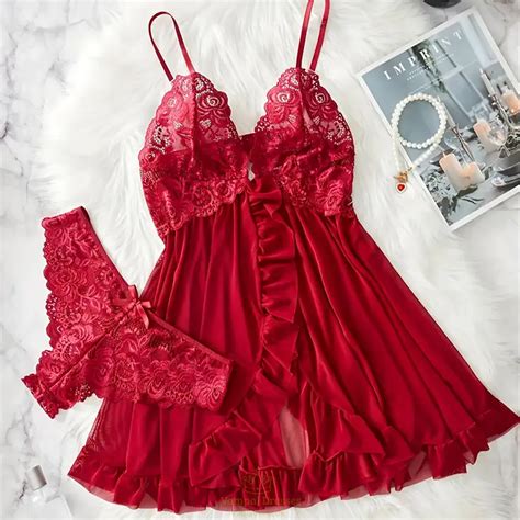 Red Red Lingerie Erotic Underwear Sets Transparento Lace Bra And Panty Set Lingerie Women Hot