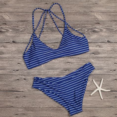 Striped Bikini Set Women Swimsuit Plus Size Swimwear Triangle