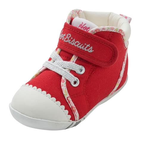 HOT BISCUITS ミキハウス ファーストシューズ 小花柄 パイピング ファーストベビーシューズ 靴 くつ 白 赤 11 5cm 12cm 12 5cm 13cm 13 5cm ホット