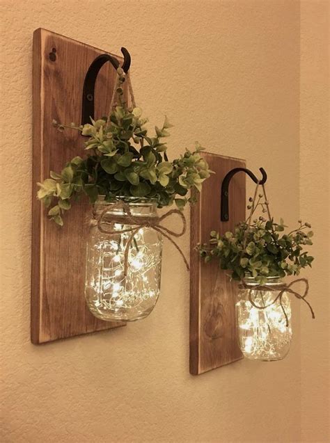 Rustic Mason Jar Sconce With Lightsmason Jar Decormason Jar Etsy