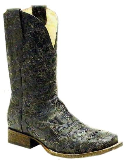 Corral A1322 Men's Fancy Inlay Western Boot with Black Vintage Foot with Fancy Gator Inlay and a ...