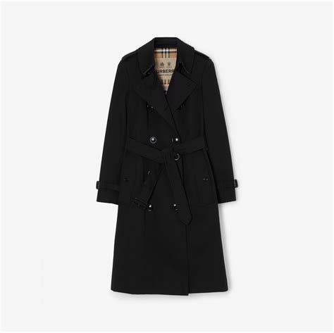 Long Chelsea Heritage Trench Coat In Black Women Cotton Gabardine Burberry® Official