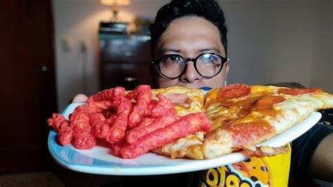 ASMR COMIENDO PIZZA Y FLAMIN HOT CHETOS YouTube
