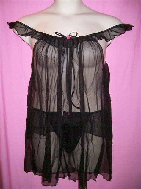 Rene Rofe Lingerie Piece Plus Size Mesh Babydoll With G String Set Queen Size Women S Clothing