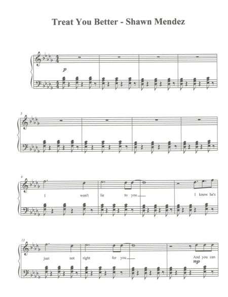 Treat You Better Arr Diane M Mcgahee By Shawn Mendes Sheet Music