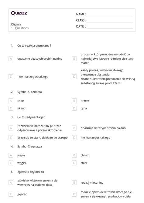 Ponad 50 Roztwory I Mieszaniny Arkuszy Roboczych Dla Klasa 9 W Quizizz