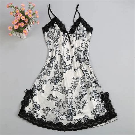 New Deep V Neck Lace Patchwork Sleepwear Dress Women Sexy Lingerie Camisole Slim Lounge