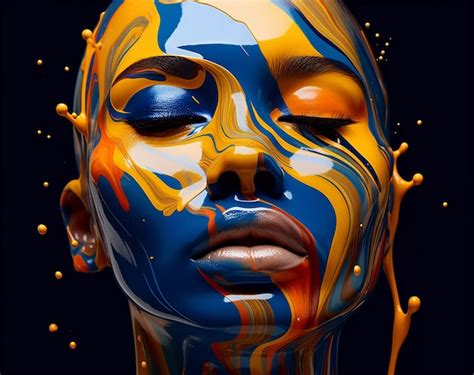 Premium Ai Image Art Of A Lady With Colorful Liquid Paint On Her Face