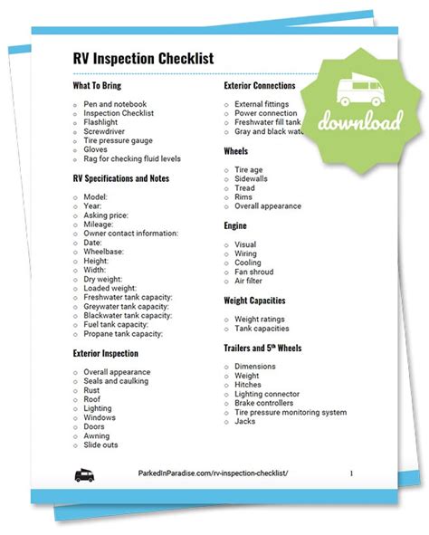 Printable Rv Inspection Checklist