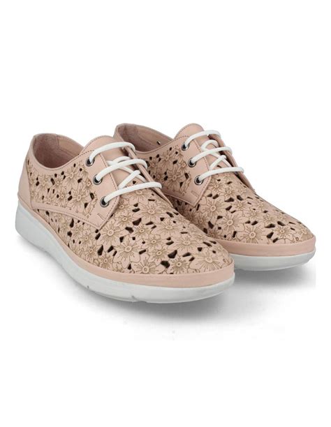 S Zapatillas De Piel Calado Nude Floral