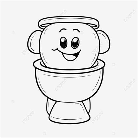 Happy Toilet Cartoon Coloring Page Vector Basic Simple Cute Cartoon