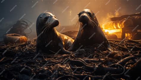 Premium Photo | Environmental pollution in the animal world of seals ...