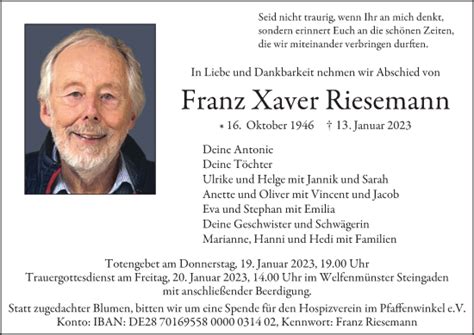 Traueranzeigen Von Franz Xaver Riesemann Trauer Merkur De