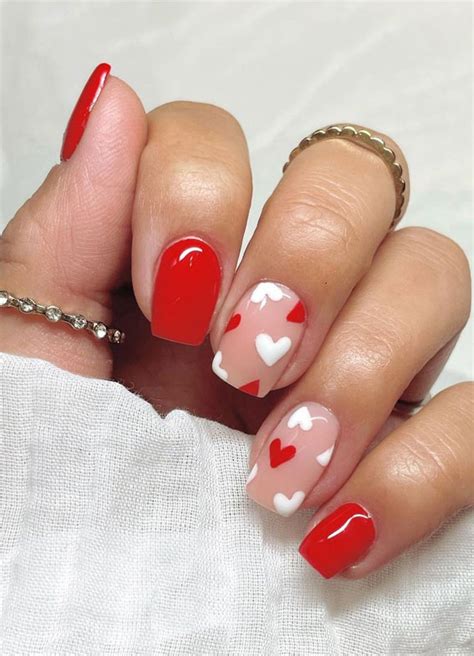 59 Cutest Valentines Day Nails To Wear Right Now White And Red Heart Short Nails