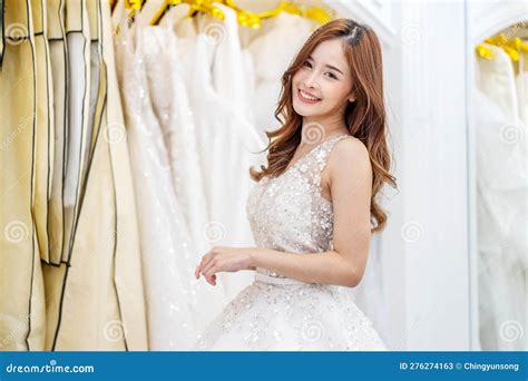 Portrait Of Beautiful Asian Bride Happy Woman In Wedding Day Posing