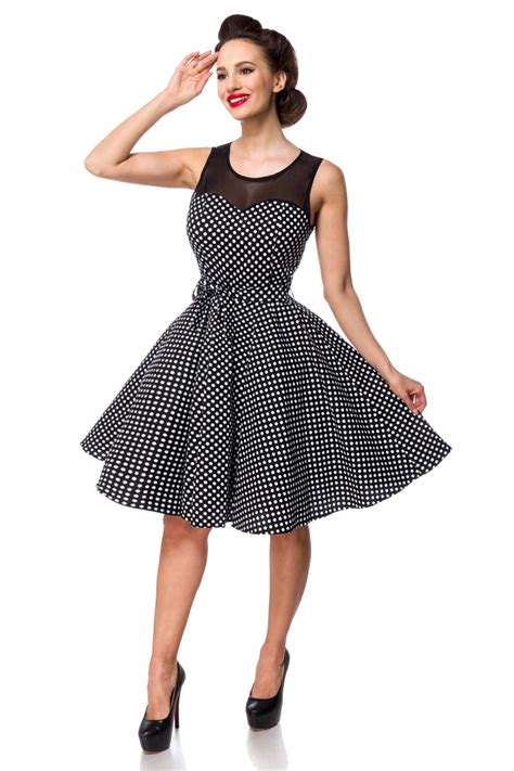 Schulterfreies Swing Kleid mit Dots schwarz weiß Rockabilly Club Hot Fashion Odretto