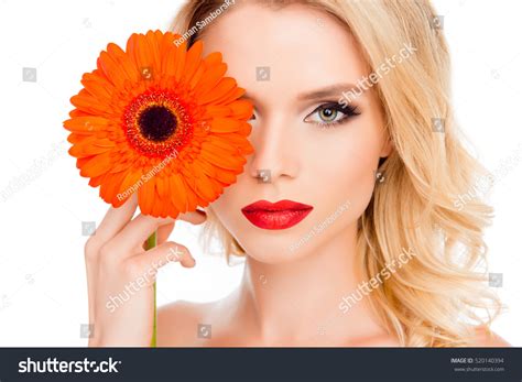 Sensual Sexy Blonde Holding Flower Near Stock Photo Shutterstock
