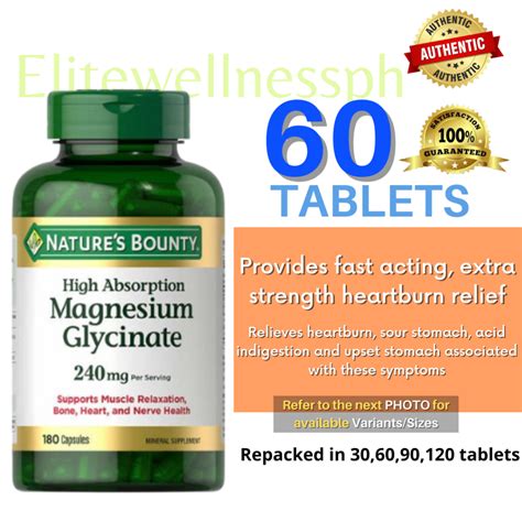 Nature's Bounty Magnesium Glycinate 240 mg,Supports muscle relaxation ...