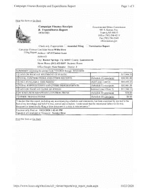 Fillable Online Ethics Ks Total Contributions And Other Receipts Cash