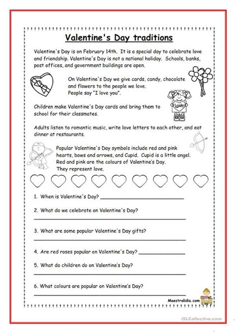 Valentine S Day Traditions Reading Comprehension Worksheets