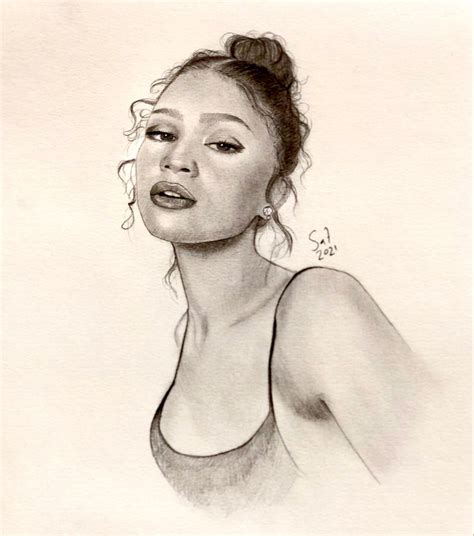 A Pencil Drawing Of A Woman With Her Eyes Closed