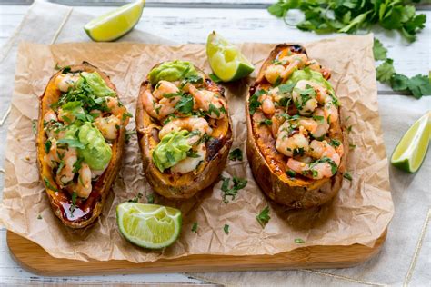 Spicy Shrimp Stuffed Sweet Potatoes Avocado Cream WOW Clean Food