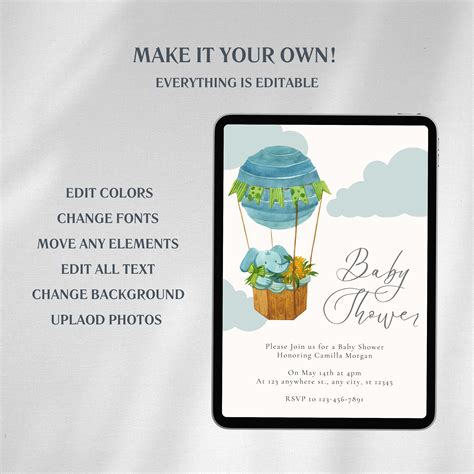 Editable Hot Air Balloon Theme Baby Shower Invitation Bundle Hot Air