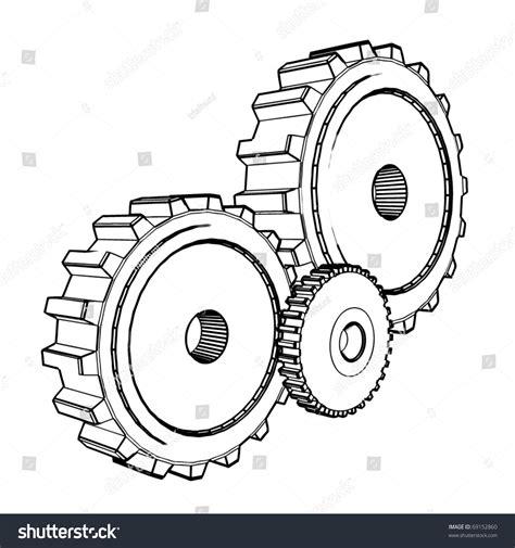 3d Technical Drawing Of Cogwheels Vector 69152860 Shutterstock