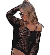 Jumppmile Women S Sheer Mesh Long Sleeve See Through Swimwear Bikini Cover Up Dress At Amazon