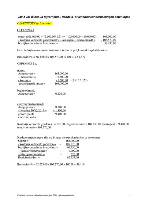 Opl Oef Op Bruto Winst Vak Xvii Praktisch Personenbelasting