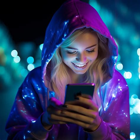 Premium Photo Blonde Girl Looking Surprised At Her Phone Happy