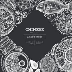 Chinese Dish Chalk Board Hand Drawn Isolated Vector Image