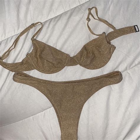 The Most Gorgeous Glittery Bikini Set Light Brown Depop